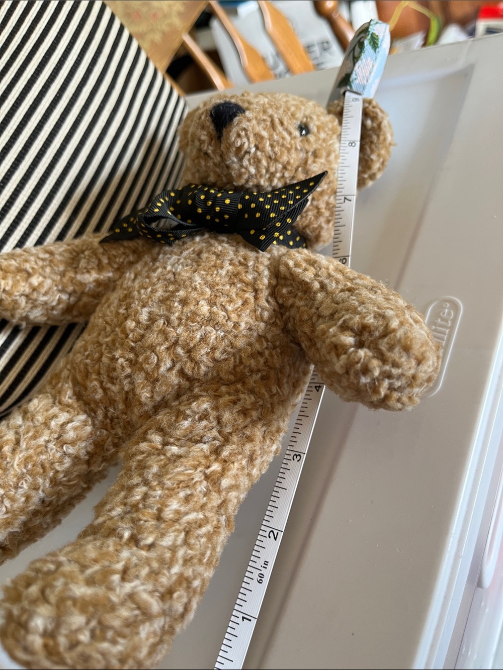 “Barley Bear” Stuffed Toy - Tan with Black Polka Dot Bow - Picture 6 of 12